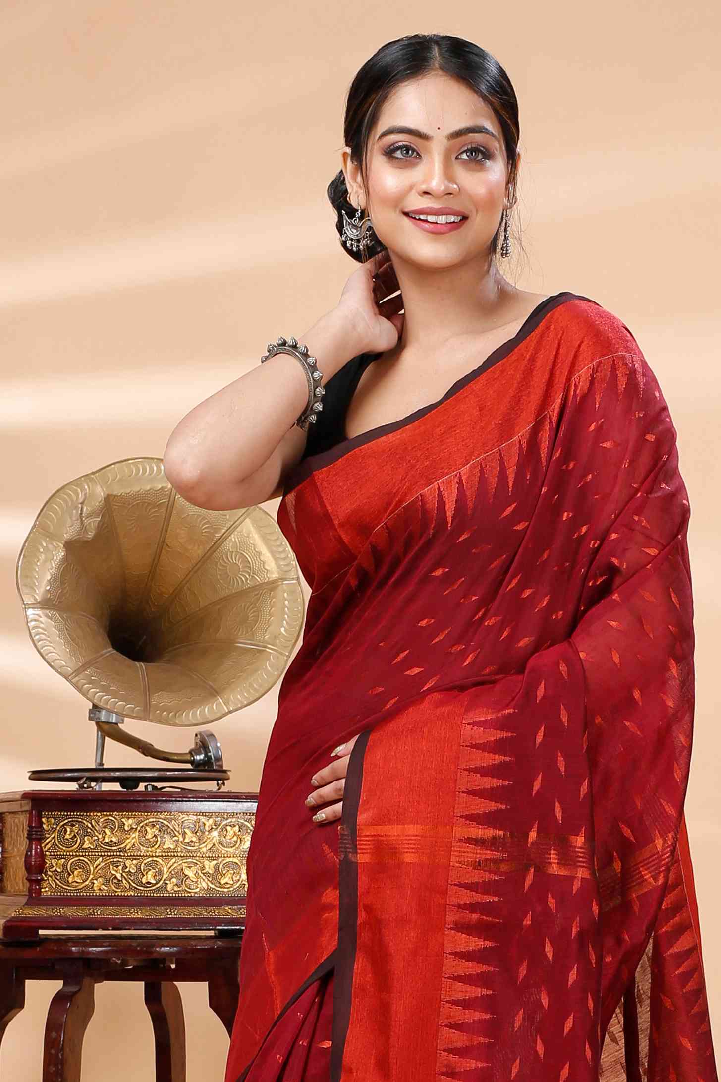 Brown Blended Cotton Prisha Hand Loom Saree (1400)